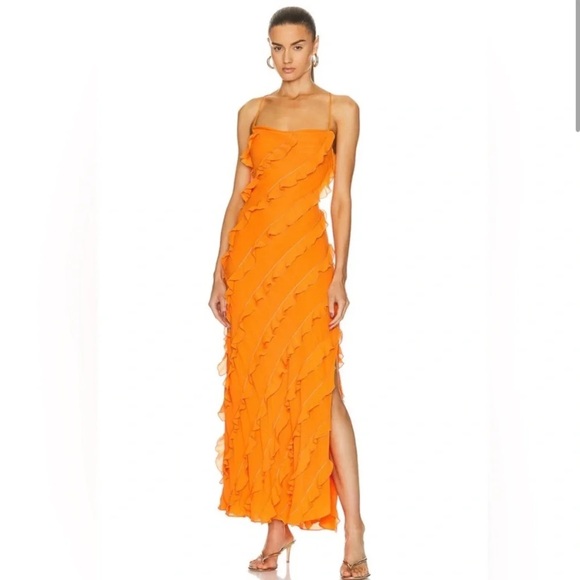 STAUD Dresses & Skirts - STAUD Elvire Open-Back Ruffled Crepe Maxi Dress Nectarine Orange